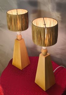  2 lampes style scandinave de chevet  bois massif et abat jo