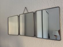 Miroir vintage 1950 triptyque barbier brique coiffeur - 30 x