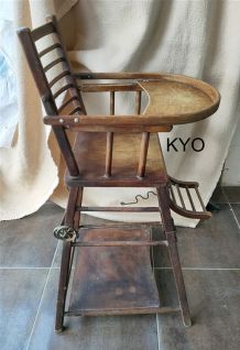 Chaise haute bois bébé vintage ancienne transformable