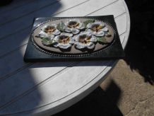 BAS RELIEF MURAL PLAQUE CERAMIQUE MARRON BLANC TBE 20X32 CM 