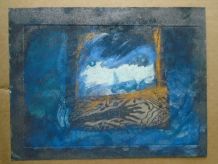 Gravure retravaillée oxydes et tissu ,pièce unique