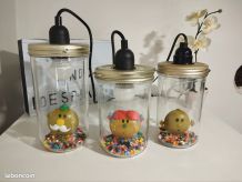 Ensemble de 3 lampes artisanales recyclage déco Monsieur Mad