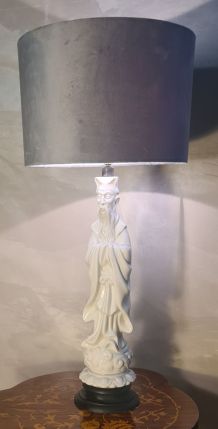 lampe ceram porcelaine et abat jour velour gris 66x30