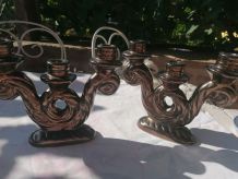 Paire de chandeliers Vallauris noir métallisé 