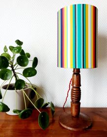 Lampe en bois tourné et abat-jour sur mesure vintage 