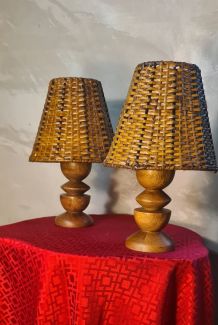 paire de lampes de chevet scandinave bois osier  tres bon et