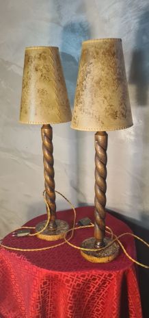 paire de lampe chevet bois scandinave1950 elec ok sans inter
