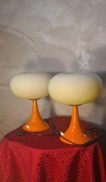 paire Lampe De Table Prisma Champignon 1975 a 80, Ufo A Spac