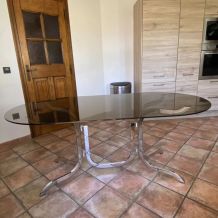 Table Roche Bobois.1970. Acier chromé. 195x95.