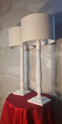 paire de lampe geante de salon bois patiné 69x28 cm elec ok 