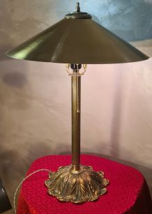 lampe de bureau 1920 bronze massif abat jour laiton , inter 
