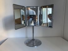 Miroir vintage 1940 triptyque barbier pied biseauté - 40 x 3