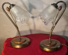 lampe de chevet laiton bois et verre 1970 a 80 ,trace d usag