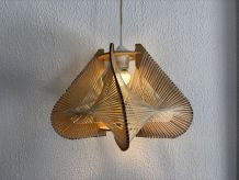 Suspension vintage 1960 scandinave lustre fil et bois - 23 x