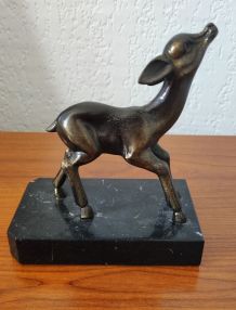 Ancien Serre Livres Faon en Régule sur Marbre