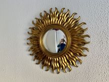 Miroir vintage 1960 soleil oeil de sorcière or bombé - 48 cm
