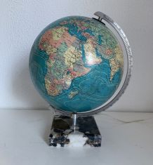 Globe vintage 1976 terrestre Taride verre marbre mappemonde 