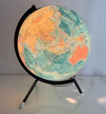 Globe vintage 1975 terrestre tripode verre Taride mappemonde