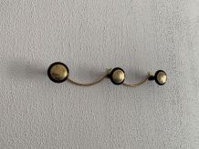 Portemanteau vintage 1960 mural doré noir 3 patères - 45 x 7