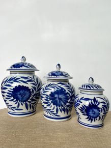3 pots couverts céramique asiatique vintage