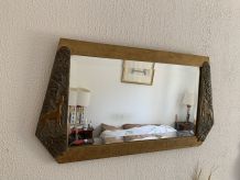 Miroir vintage 1900 Art Nouveau biseauté bois doré argenté -