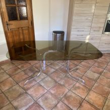 Table Roche Bobois.1970. Acier chromé. 175x94.	