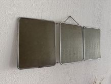 Miroir vintage 1960 triptyque barbier argenté Arpin - 28 x 7