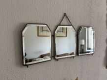 Miroir vintage 1920 triptyque barbier Art Déco cristal hexag