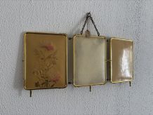 Miroir vintage 1920 triptyque barbier doré fleurs neuf bon m