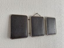 Miroir vintage 1960 triptyque barbier simili crocodile bleu 