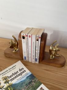 Serre-livres en bois de palissandre massif et hélices laiton