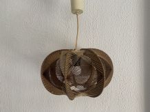 Suspension vintage 1960 scandinave lustre fil et bois - 30 x
