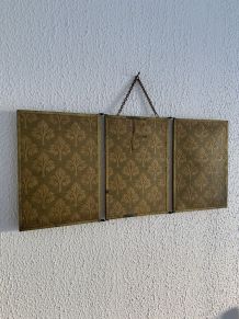 Miroir vintage 1900 triptyque barbier Art Nouveau doré - 21 