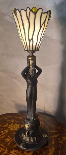 lampe  ceramique 51x14  abat jour verre vitrail tiﬀany 