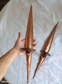 Ancienne paires applique cuivre martelé