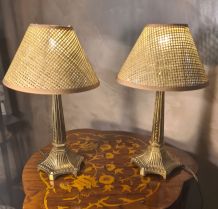 paire lampe regule doré 1960 chevets 35x21 avec abat jour ca