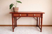 Grand bureau en rotin vintage style Maugrion 1960