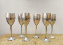 6 verres sur pied métal vintage 1970 