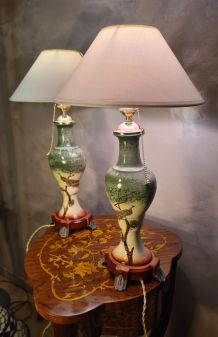 paire de lampes ceramique ,art nouveau 1900 a 30  traces d u