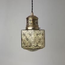 SUSPENSION ART-DECO EN VERRE TEINTE