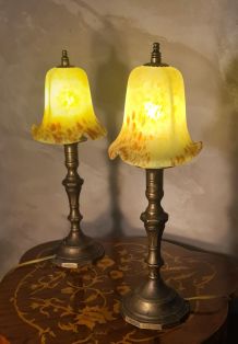 paire de lampes de chevet laiton et pate de verres jaunes 19