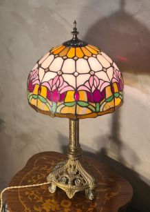 lampe bronze art nouveau ancienne restauré,abat jour verre v