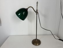Lampe vintage 1900 de bureau laiton nickelé céladon - 52 cm