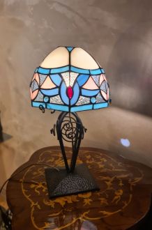 lampe fer forgé ancienne ,1900 a 30 avec abat jour verre vit