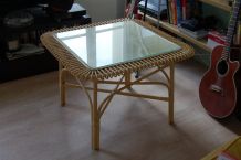 Table basse &amp;amp; Paire de fauteuils en Rotin 70's