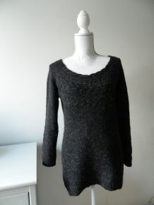 Pull long maille gris anthracite alpaga