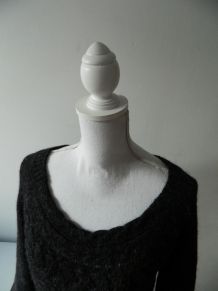 Pull long maille gris anthracite alpaga