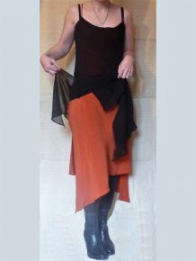 Robe Reversible Noir et Orange avec ses Bretelles- Taille 36