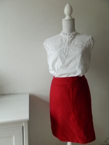 Jupe droite en laine rouge vif lipstick vintage
