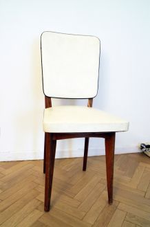Chaise vintage scandinave blanche et bois pas cher